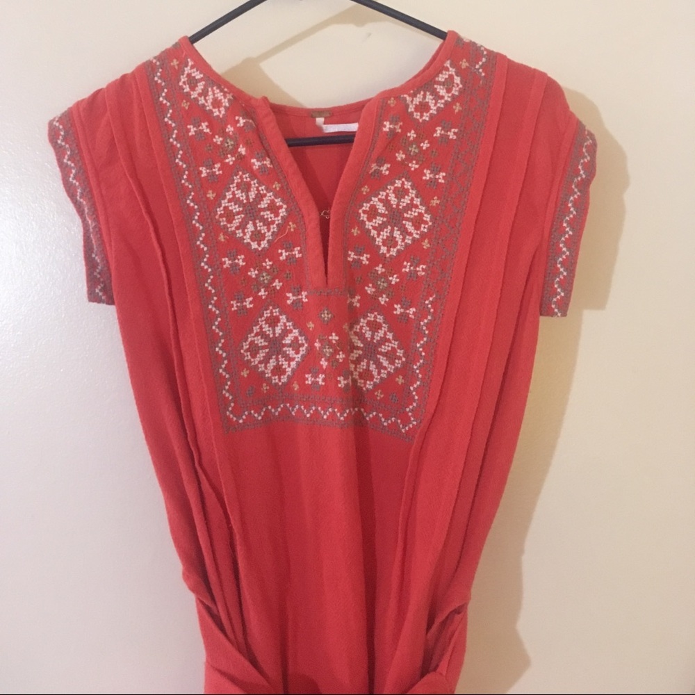 Free People Embroidered Mini Wrap Dress Papaya - Picture 4 of 6